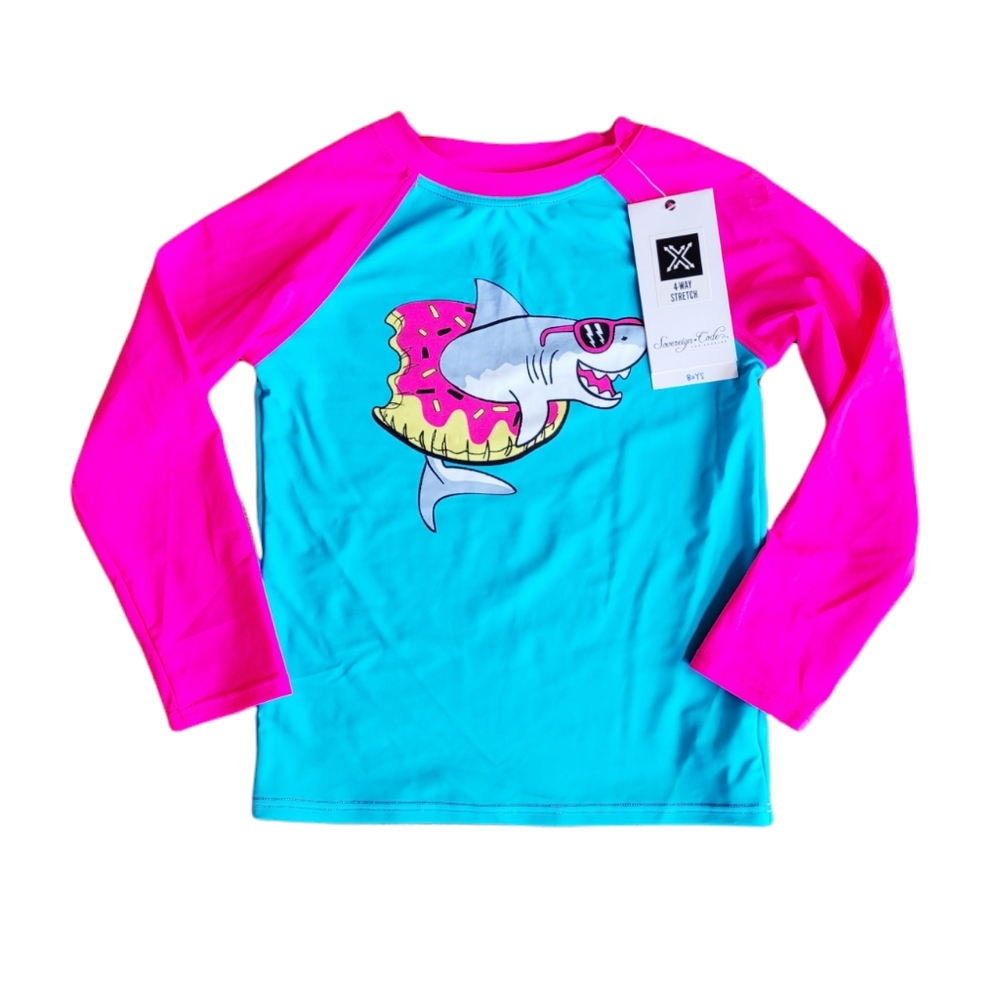 SOVEREIGN CODE Pink Teal Pool Shark Rashguard Size 4